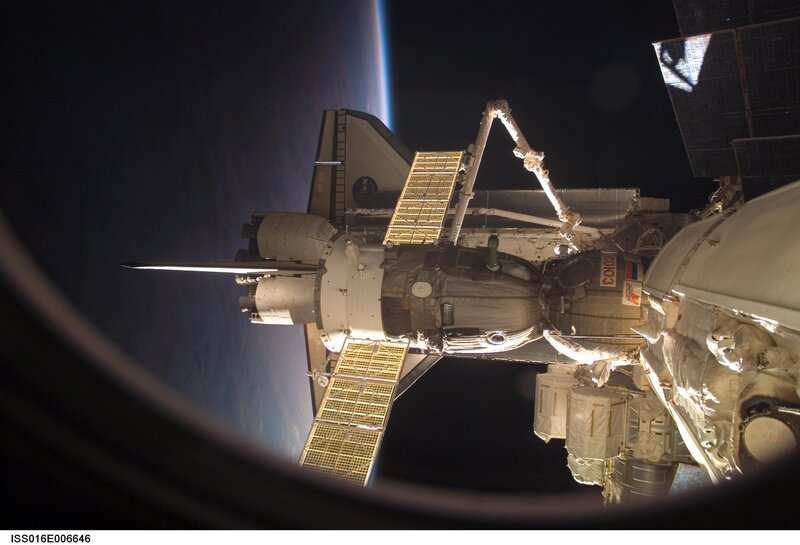 Space shuttle docked at ISS