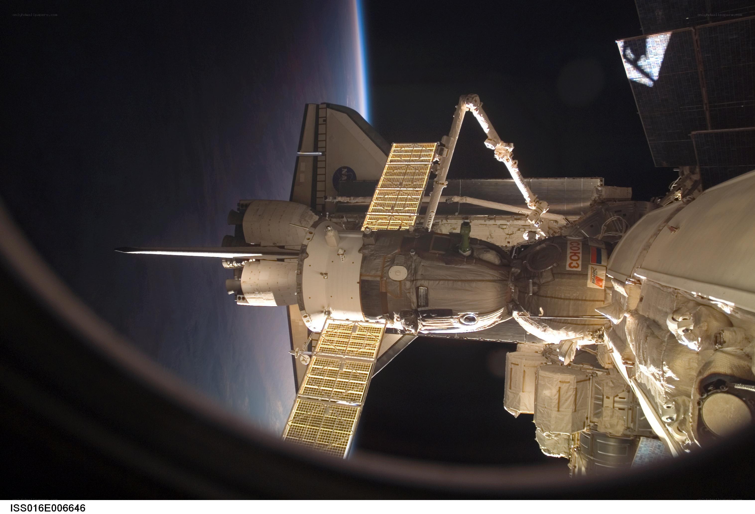 Space shuttle docked at ISS