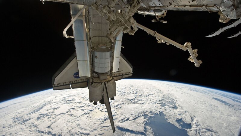 Space shuttle docked at ISS