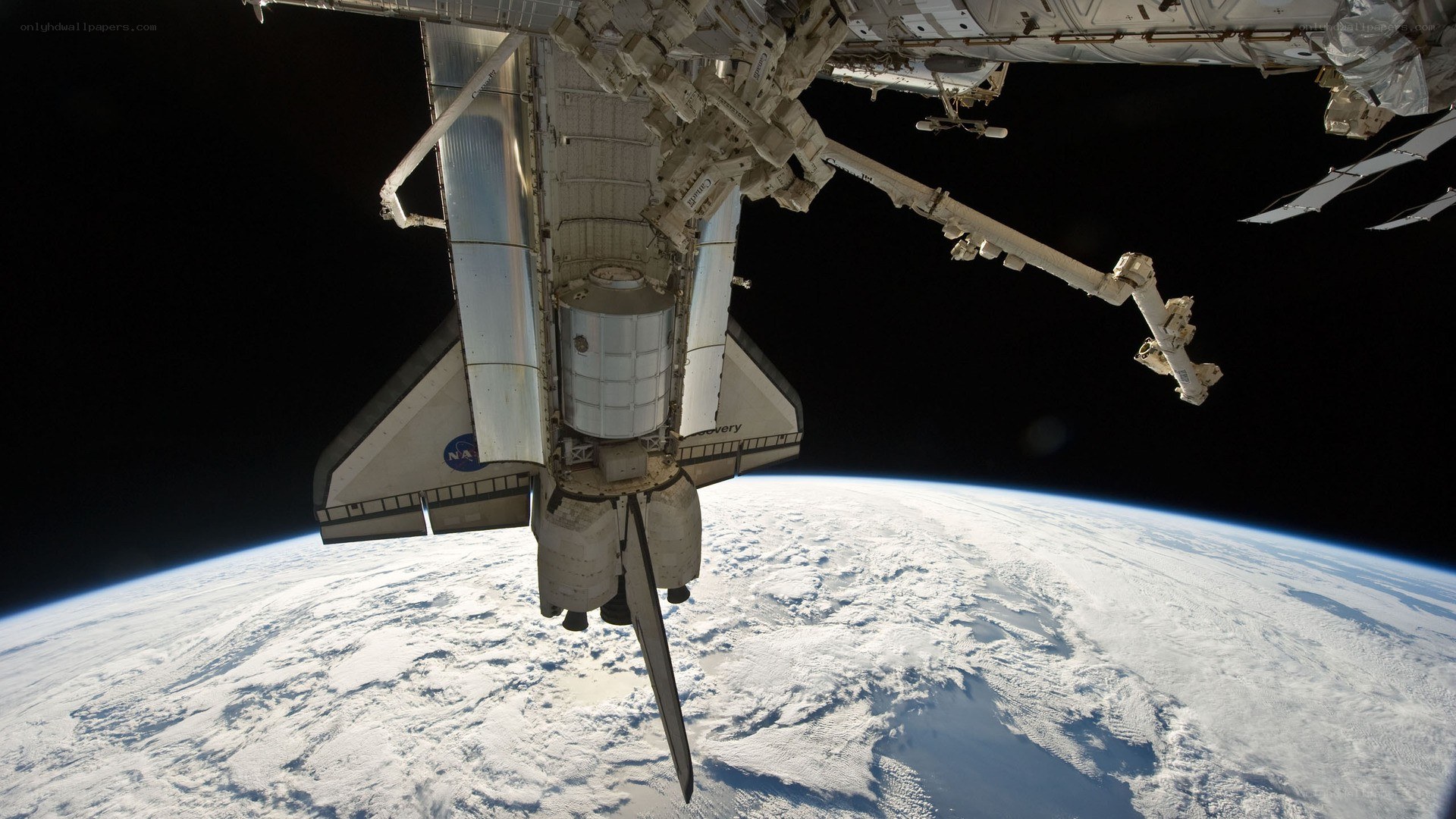 Space shuttle docked at ISS