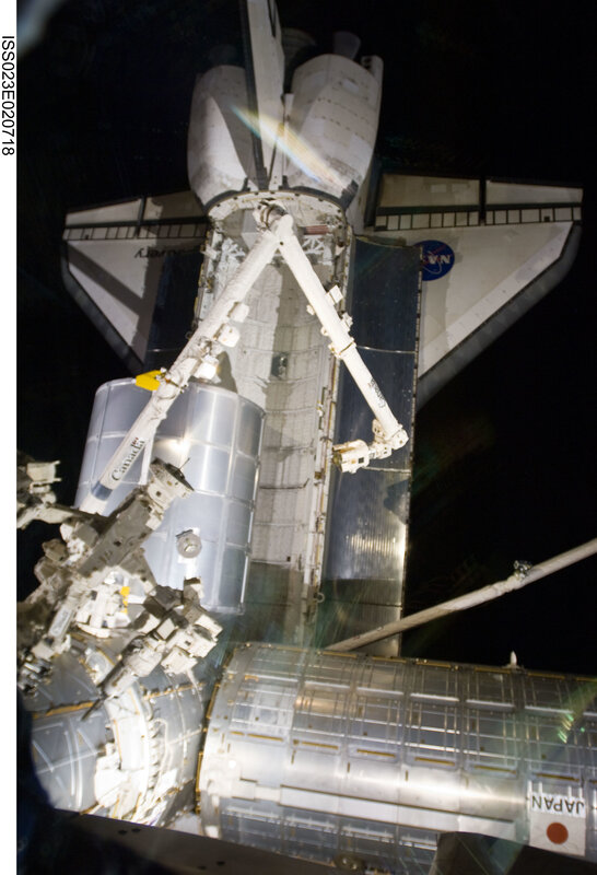 Space Shuttle Docked — White, Dramatic, Night