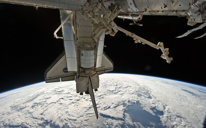 Space Shuttle Docked — White, Dramatic