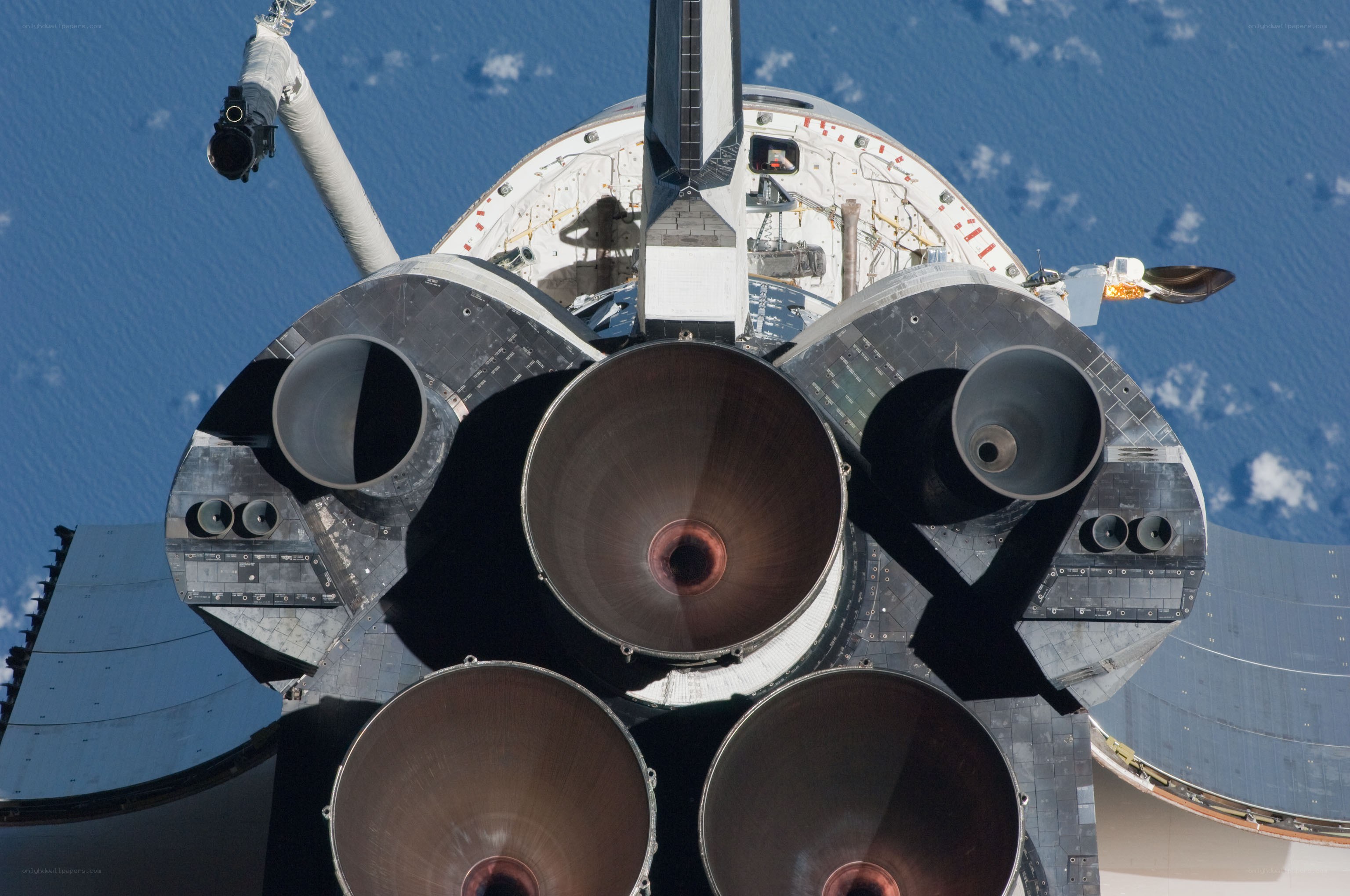 Space shuttle engines from above