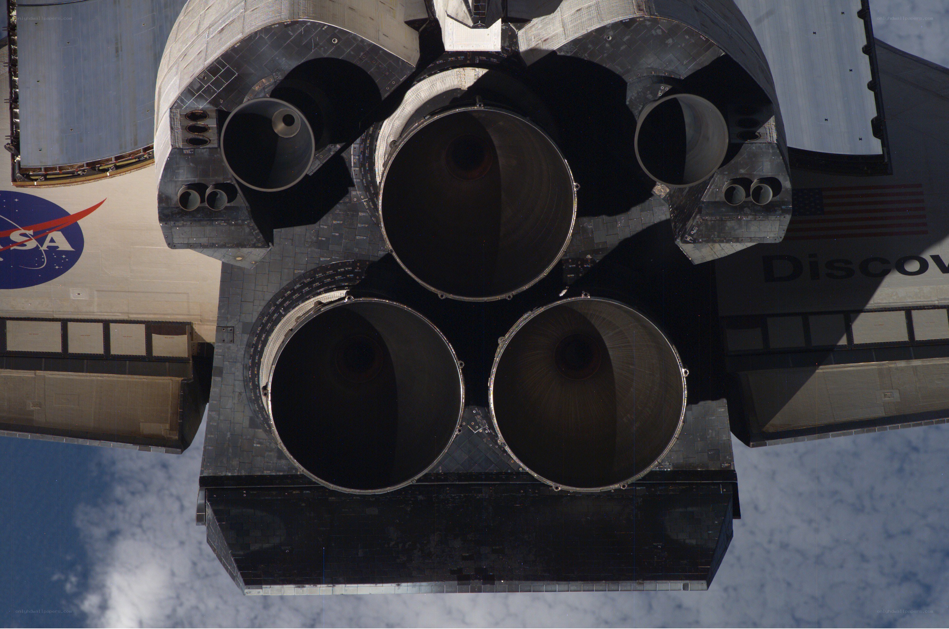 Space shuttle engines from below