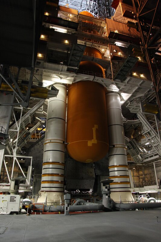 Space shuttle external tank in assembly