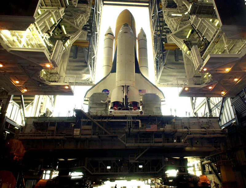 Space shuttle in assembly building