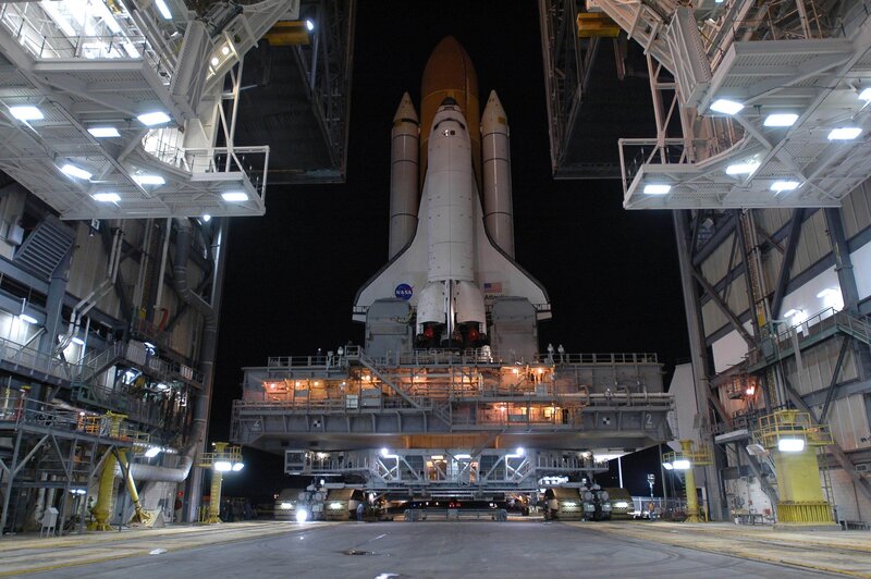 Space shuttle in assembly building