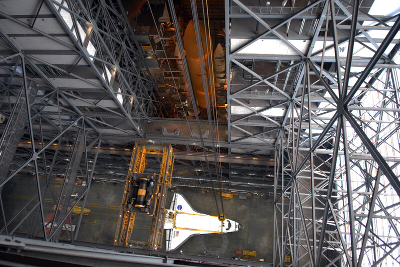 Space shuttle in assembly hall