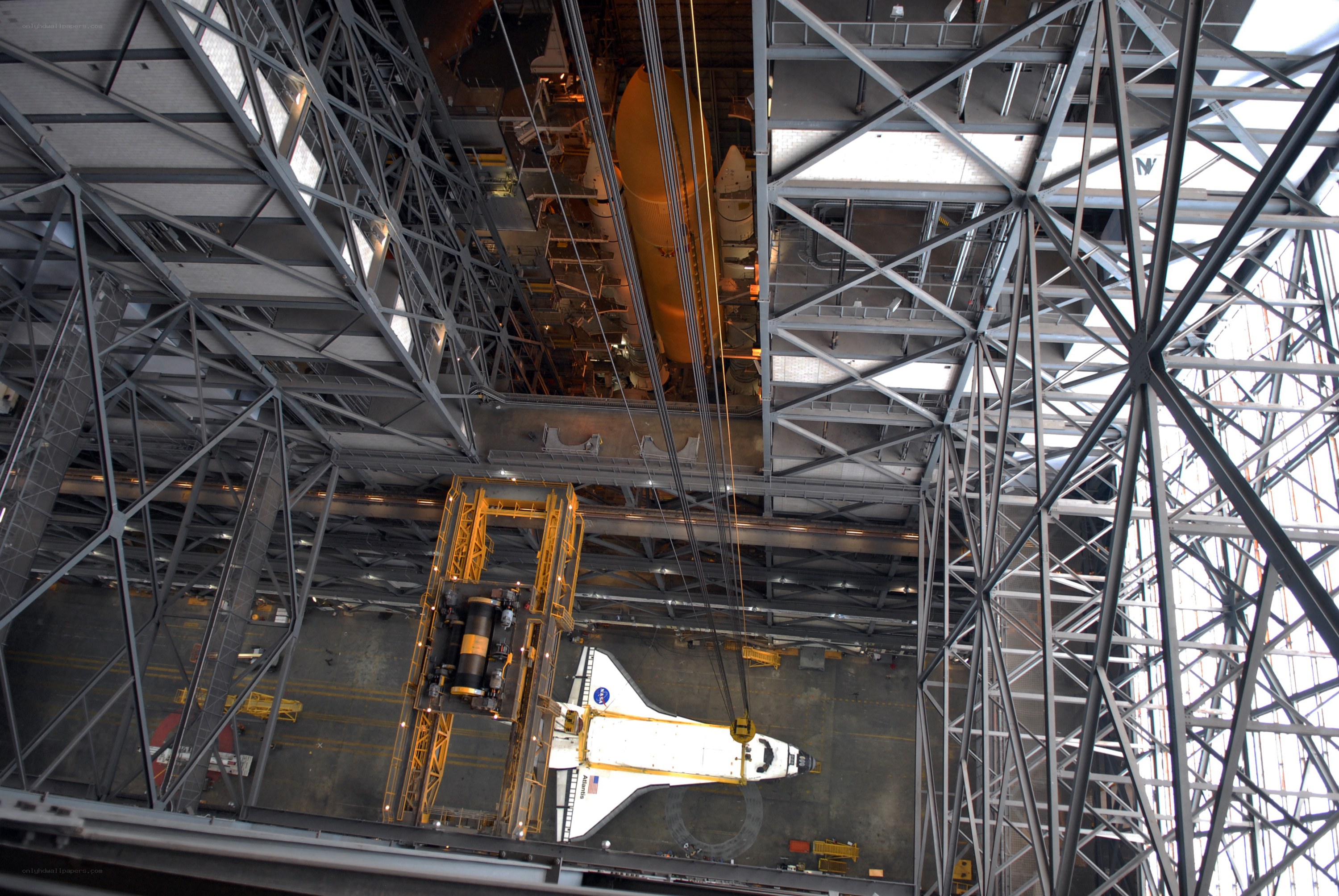Space shuttle in assembly hall