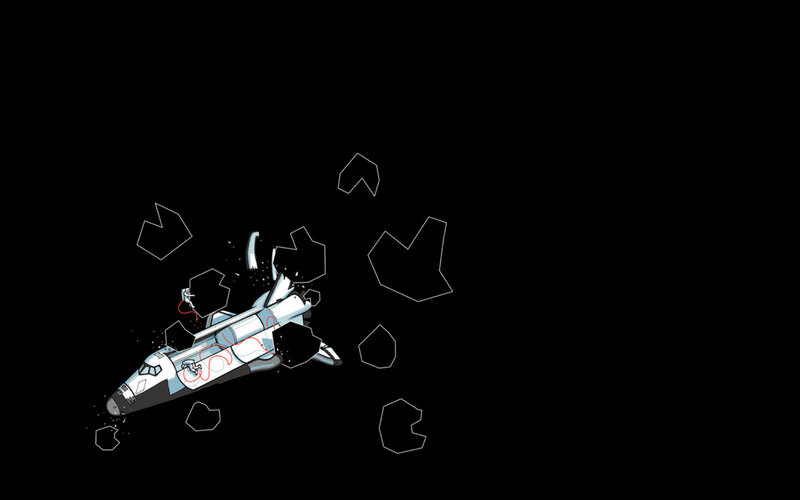 space shuttle in debris field