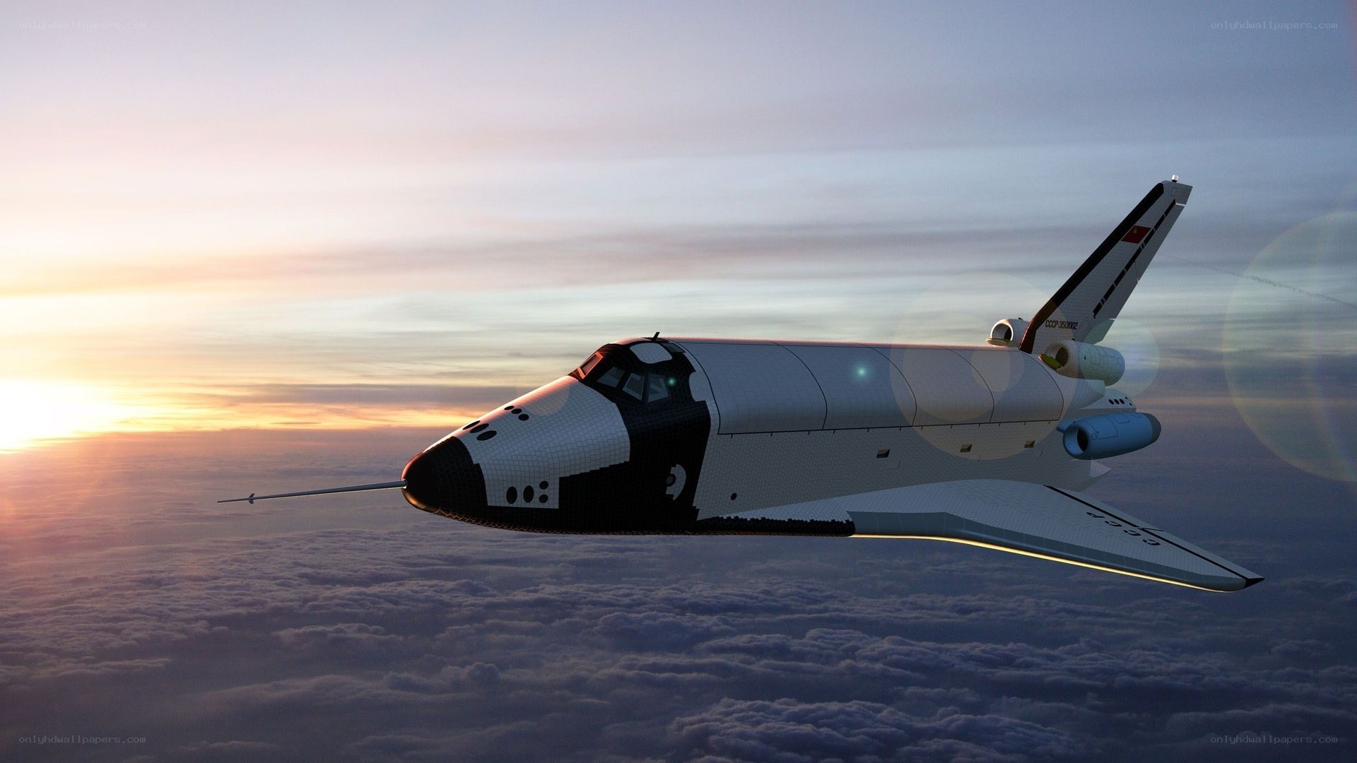space shuttle in flight