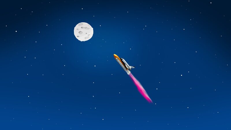 Space Shuttle in Flight — Blue, Serene, Night, Digital Art