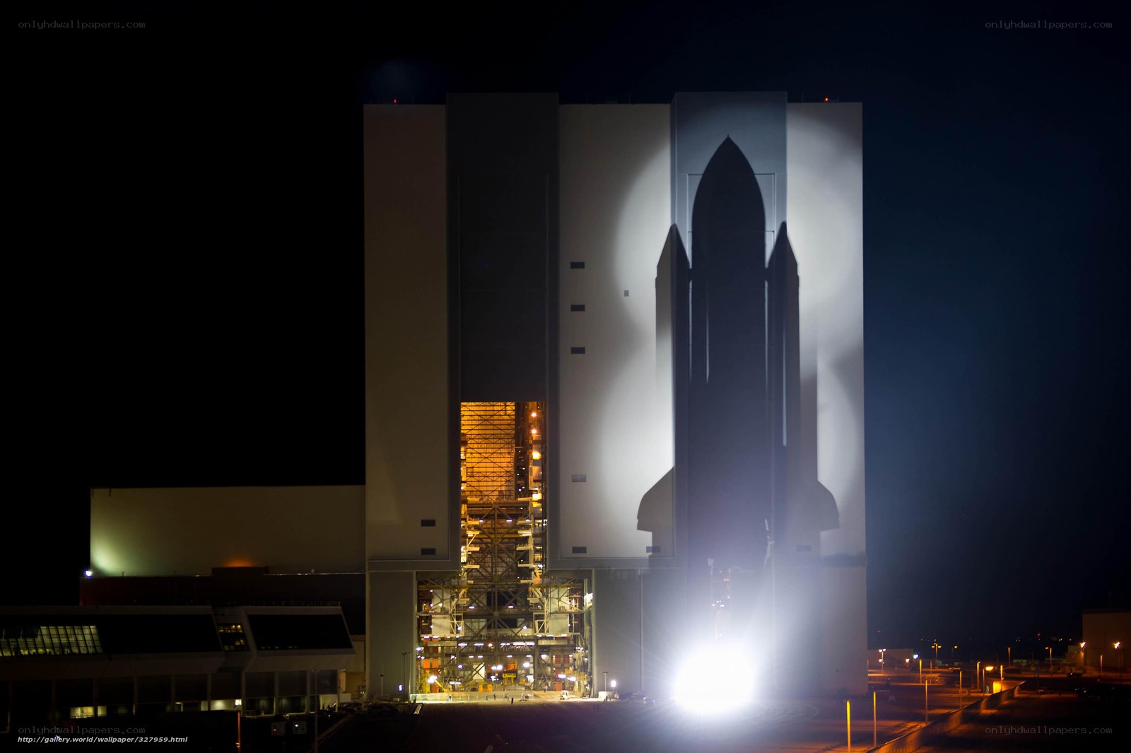 Space shuttle in launch facility