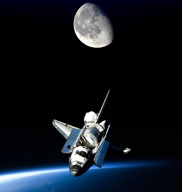 Space Shuttle in Orbit — Black, Dramatic, Photograph