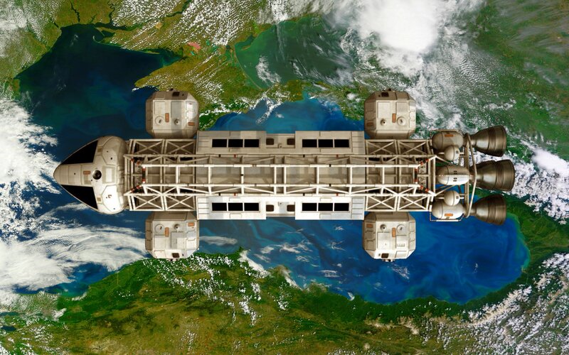 Space Shuttle in Orbit — Blue, Dramatic, Digital Art