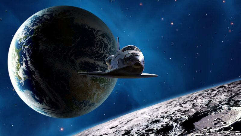 Space Shuttle in Orbit — Blue, Dramatic, Night, Digital Art