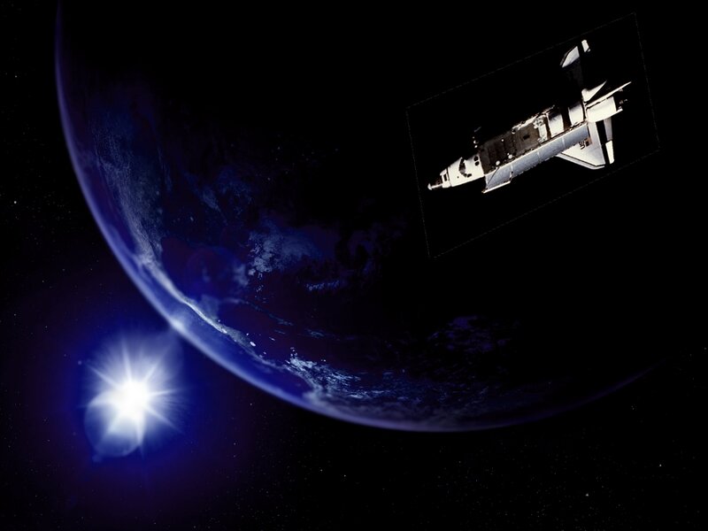 Space Shuttle in Orbit — Blue, Dramatic, Night