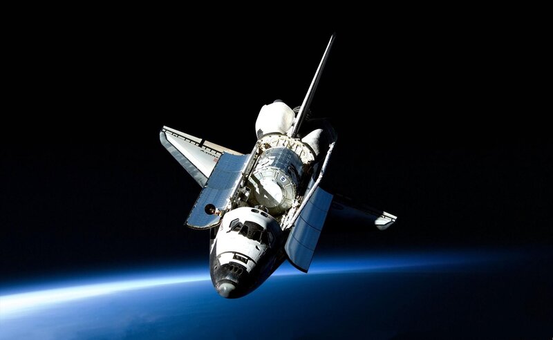Space Shuttle in Orbit — Blue, Dramatic, Photograph, Earth, Orbital View