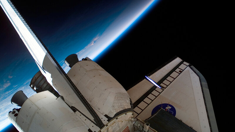 Space Shuttle in Orbit — Blue, Dramatic, Photograph, Earth, Orbiter