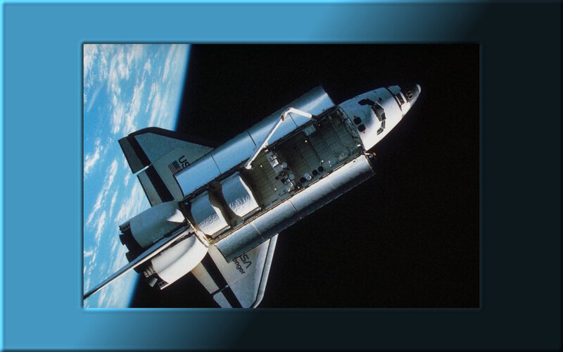 Space Shuttle in Orbit — Blue, Dramatic, Photograph, Earth, Payload Bay