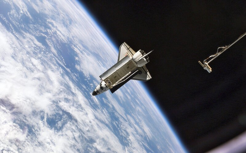 Space Shuttle in Orbit — Blue, Dramatic, Photograph, Earth, Satellite