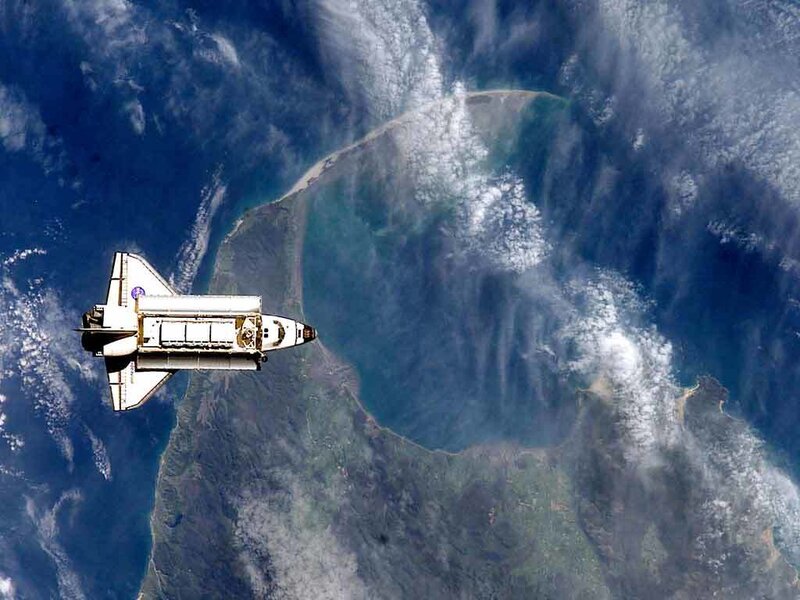 Space Shuttle in Orbit — Blue, Dramatic, Photograph