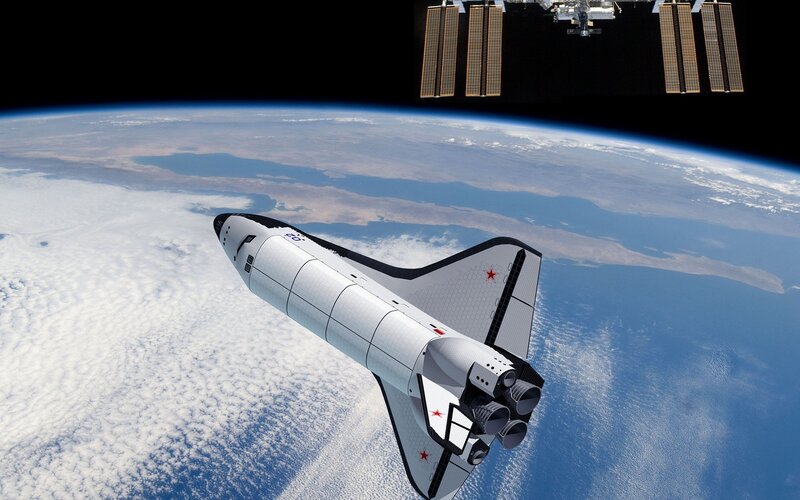 Space Shuttle in Orbit — Blue, Serene, 3d Render, Earth