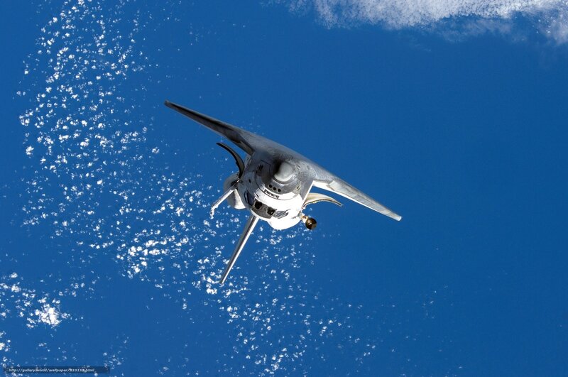 Space Shuttle in Orbit — Blue, Serene, Photograph, Earth, Clouds