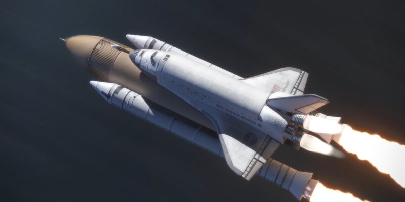Space Shuttle in Orbit — White, Dramatic, 3d Render