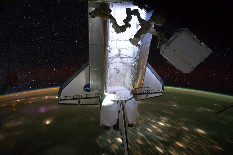Space Shuttle in Orbit — White, Dramatic, Night
