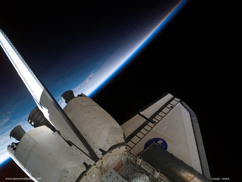 Space Shuttle in Orbit — White, Dramatic, Photograph