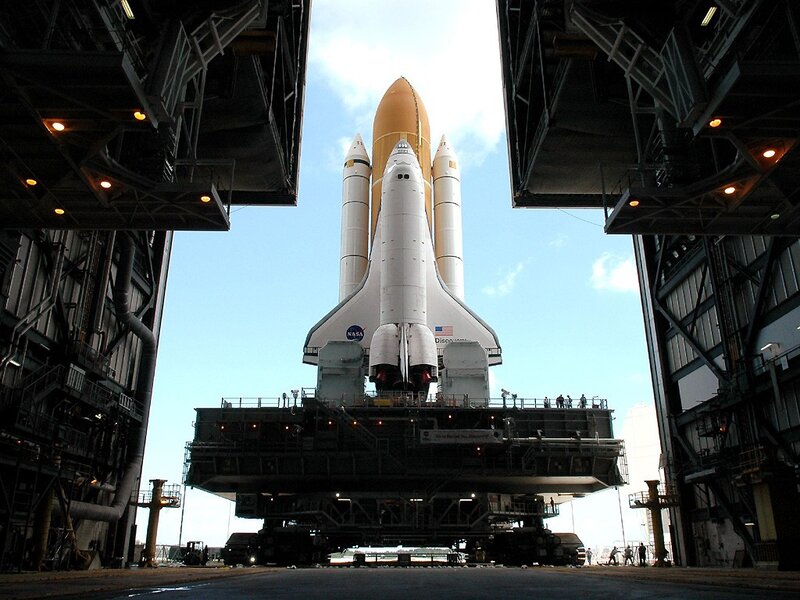 Space shuttle in processing facility