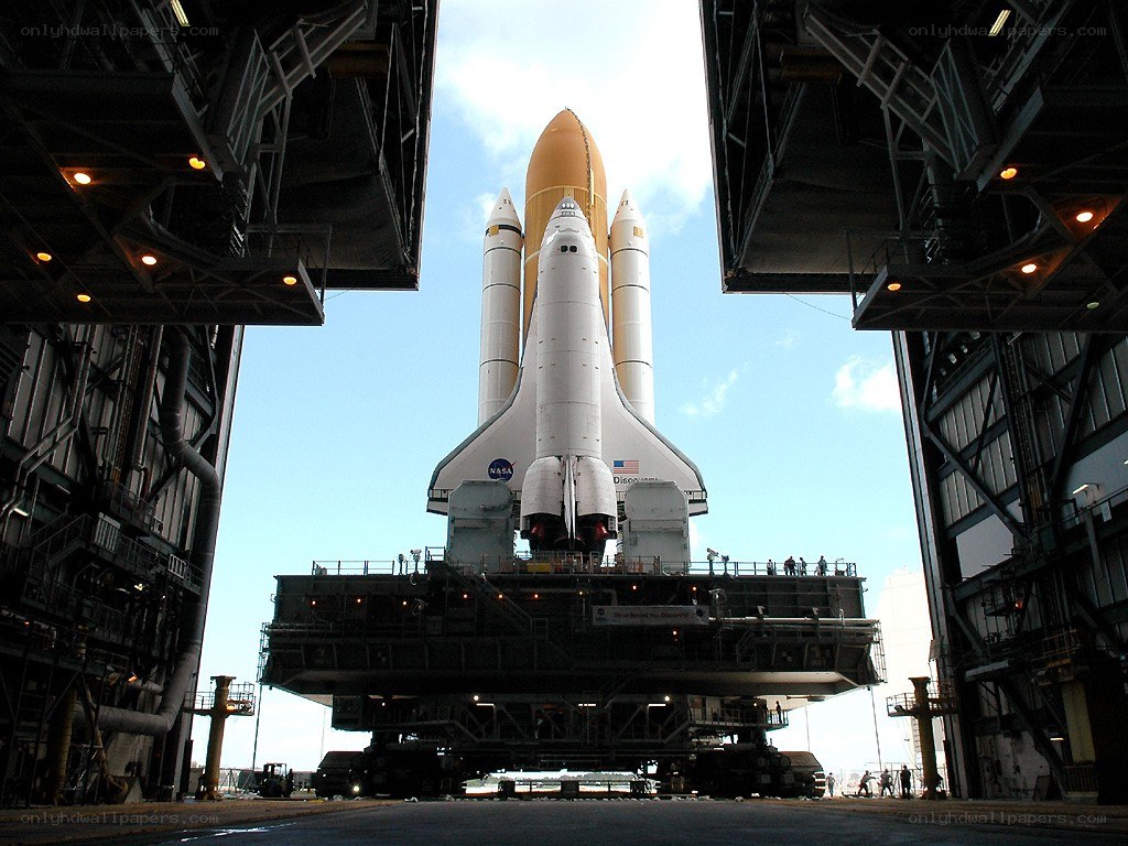 Space shuttle in processing facility