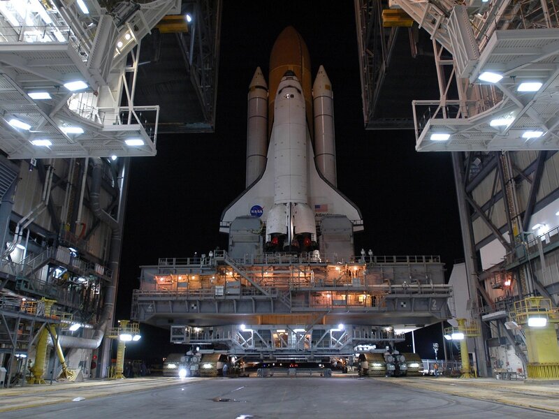 Space shuttle in processing facility