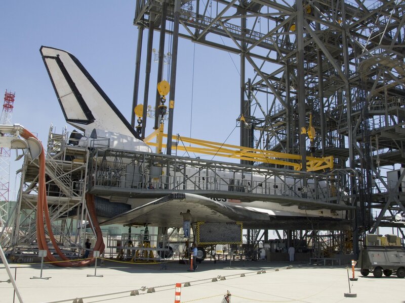 Space shuttle in processing facility