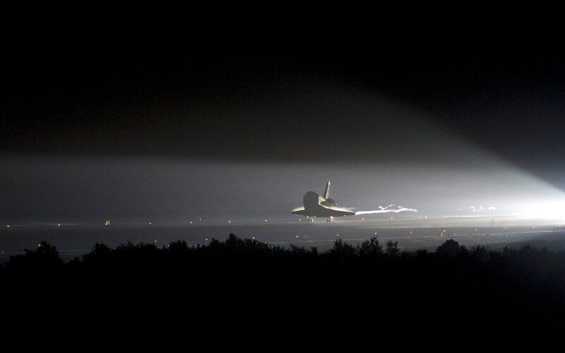 Space Shuttle Landing — Black, Dramatic, Night, Photograph, Aircraft
