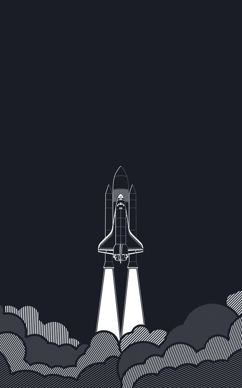 Space Shuttle Launch — Black, Dramatic, Night, Illustration, Rocket