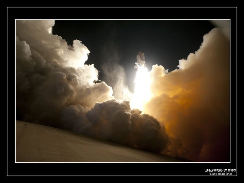 Space Shuttle Launch — Black, Dramatic, Night, Photograph, Rocket, Smoke
