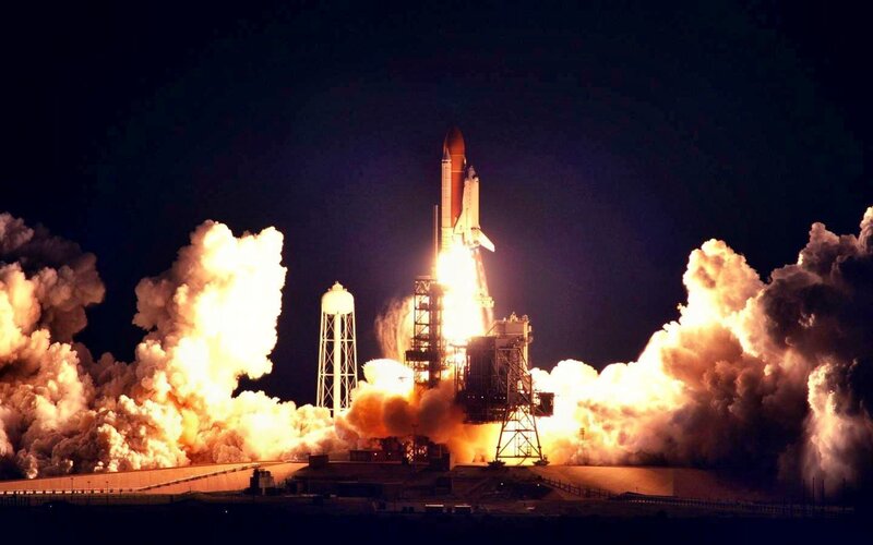 Space Shuttle Launch — Black, Dramatic, Night, Photograph, Rocket