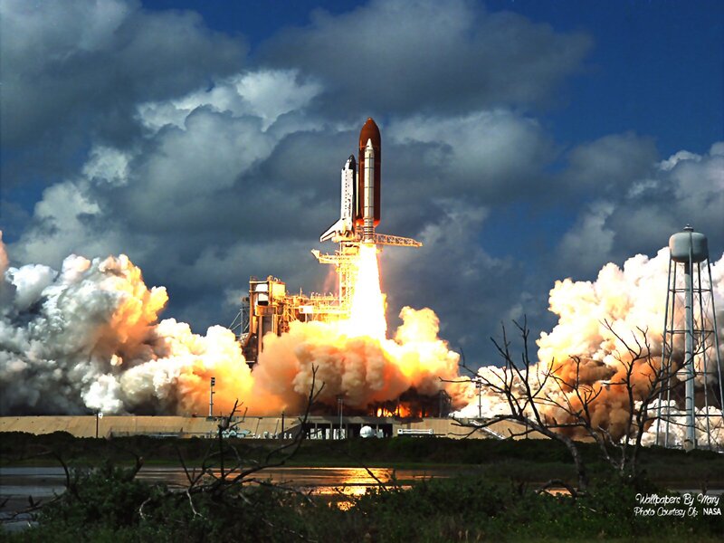 Space Shuttle Launch — Blue, Dramatic, Afternoon, Photograph, Clouds