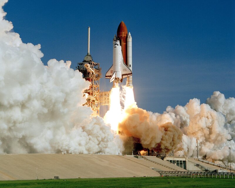 Space Shuttle Launch — Blue, Dramatic, Afternoon, Photograph, Rocket, Clouds, Launch Pad, Sky