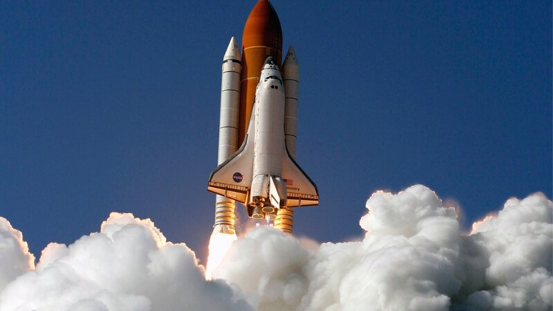 Space Shuttle Launch — Blue, Dramatic, Afternoon, Photograph, Rocket, Clouds