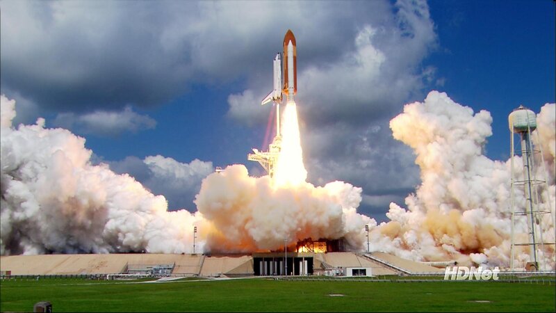 Space Shuttle Launch — Blue, Dramatic, Afternoon, Photograph, Rocket, Clouds, Water Tower