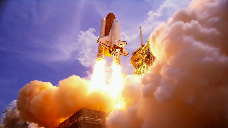 Space Shuttle Launch — Blue, Dramatic, Afternoon, Photograph, Rocket, Flame, Smoke