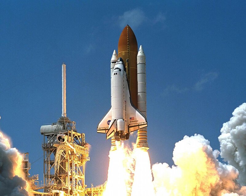Space Shuttle Launch — Blue, Dramatic, Afternoon, Photograph, Rocket, Flame