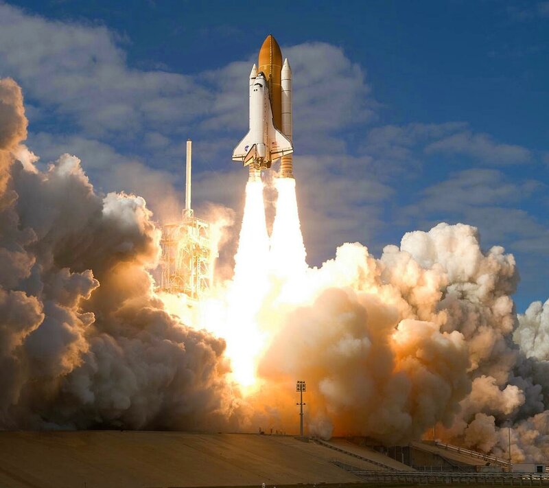 Space Shuttle Launch — Blue, Dramatic, Afternoon, Photograph, Rocket, Smoke, Clouds