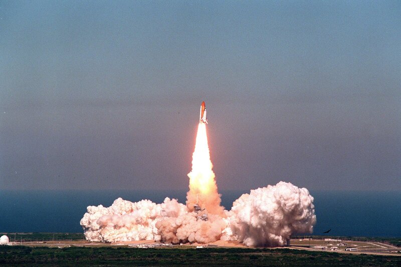 Space Shuttle Launch — Blue, Dramatic, Afternoon, Photograph, Rocket, Smoke, Ocean