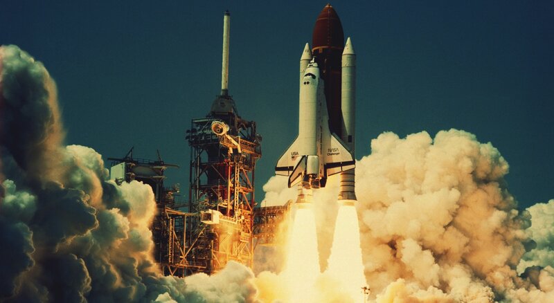 Space Shuttle Launch — Blue, Dramatic, Afternoon, Photograph, Rocket, Smoke