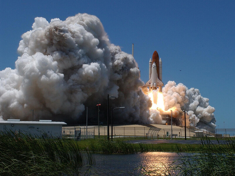 Space Shuttle Launch — Blue, Dramatic, Afternoon, Photograph, Smoke