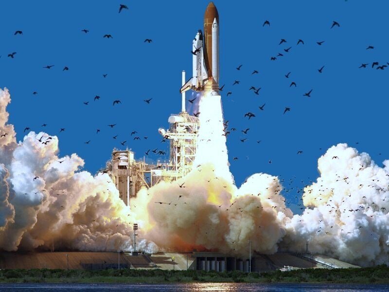 Space Shuttle Launch — Blue, Dramatic, Afternoon